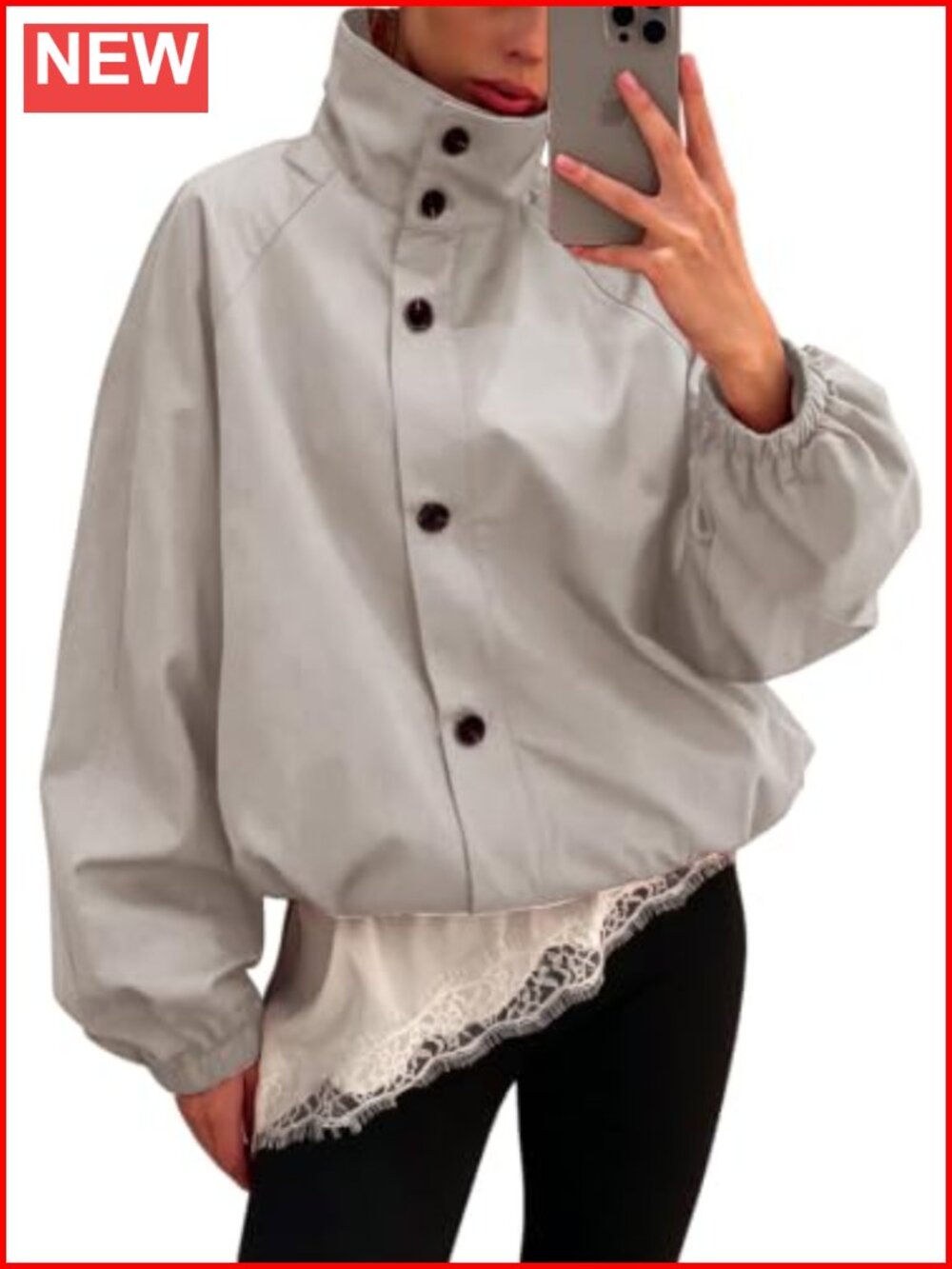 Womens Funnel Neck Cropped Windbreaker Zip Bomber Jacket Lightweight